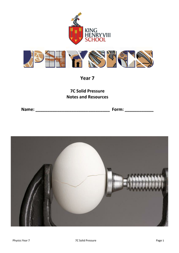 KS3 Physics: Pressure Student's Notes and Resources
