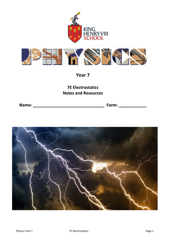 KS3 Physics: Electrostatics Student's Notes and Resources