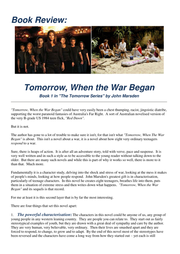 Book review and activities: Tomorrow When the War Began