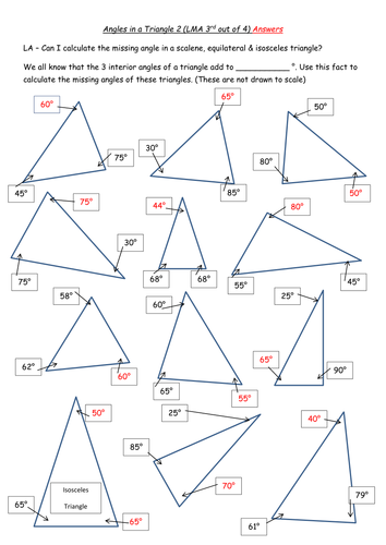 Angles in a Triangle differentiated 4 ways with answers - version 2