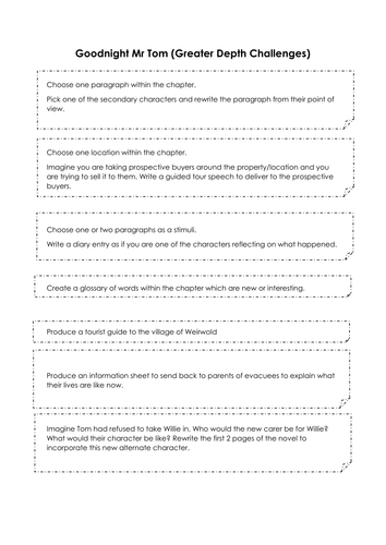 Goodnight Mr Tom Greater Depth Challenge Questions/Tasks