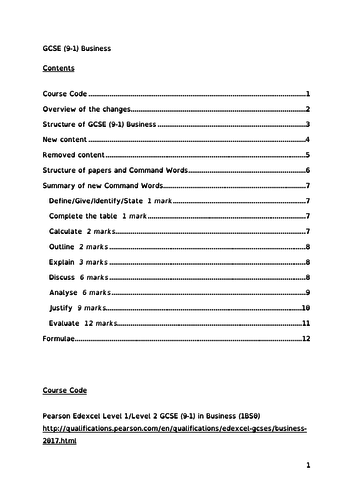 Guide to the new Edexcel GCSE (9-1) Business