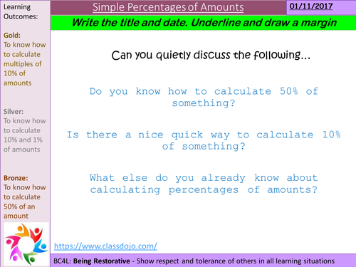 Percentages of amounts team work