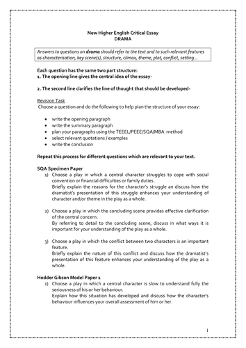 sqa higher english critical essay questions