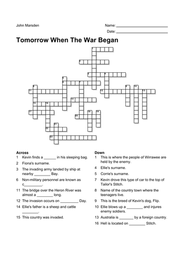 Crossword - Tomorrow When the War Began