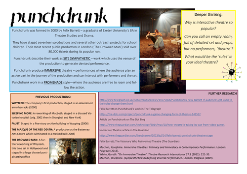 KS5: Drama: Punchdrunk Further Thoughts Sheet