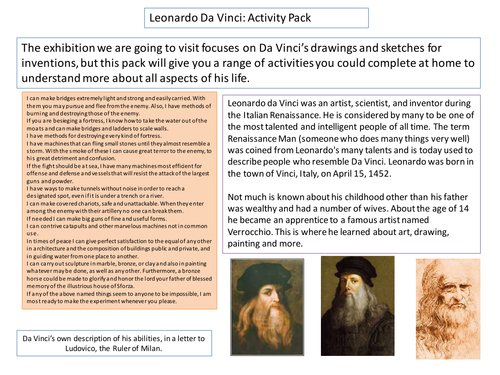 Activity Pack on Leonardo Da Vinci