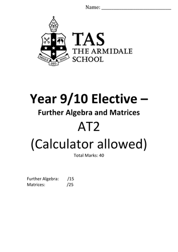 Further algebra and matrices test, solutions and revision