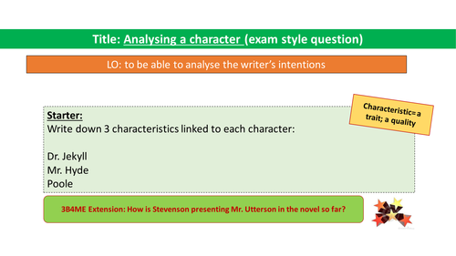 Chapter 8. Mr. Utterson - exam style question (new GCSE - AQA)
