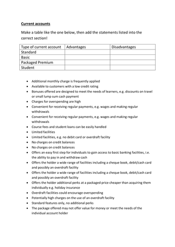 Current Accounts BTEC Business Unit 3