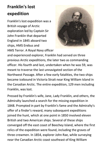 Franklin's lost expedition Handout