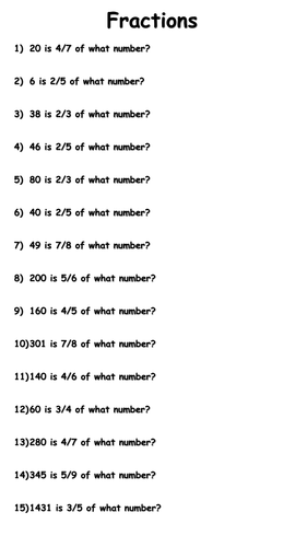 Finding the Whole - Fractions of Amounts Worksheet