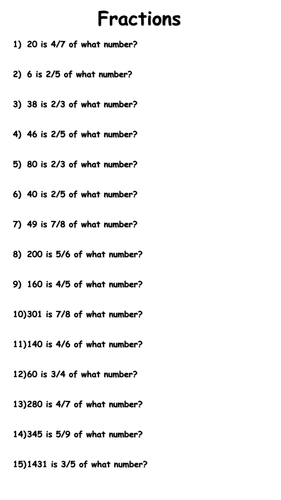 finding the whole fractions of amounts worksheet teaching resources