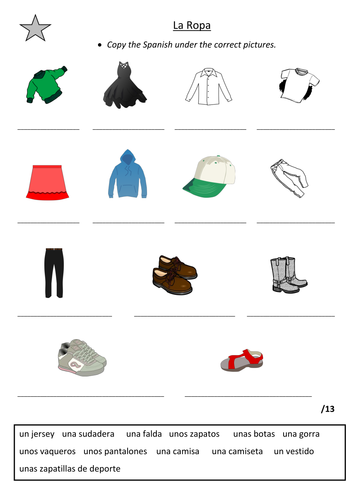 Spanish 'Clothes / La Ropa' - Yrs 8/9 (GCSE revision) Uniform, clothes, colours, opinions.