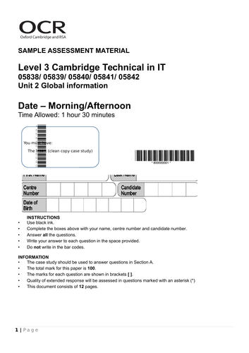 Cambridge Technicals - ICT - Unit 02 - Global Information - Dogtravel Scenario - January 2018 Exam