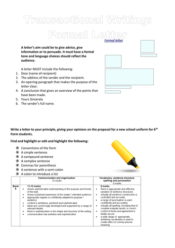 Revision Tasks for Transactional Writing: Formal Letter (based on EDUQAS)