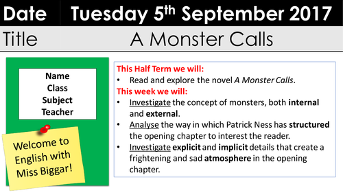 A Monster Calls three weeks of scheme KS3