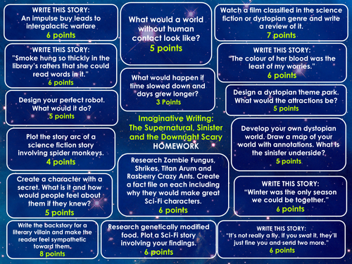 Science Fiction and Dystopia Homework Menu Writing Prompts and ResearchTasks