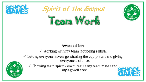 School Games Certificates