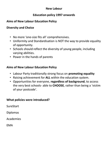 AQA A Level Sociology Education and Social Policies Lesson Sixteen