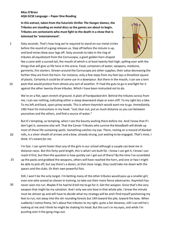 AQA English Language Paper 1: Practice exam question using 'The Hunger Games 