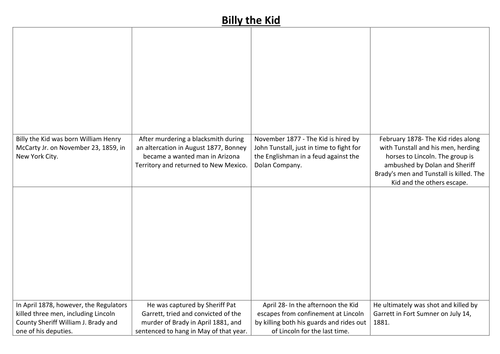 Billy the Kid Comic Strip and Storyboard