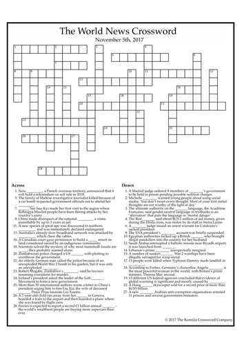 The World News Crossword - Nov 5th, 2017