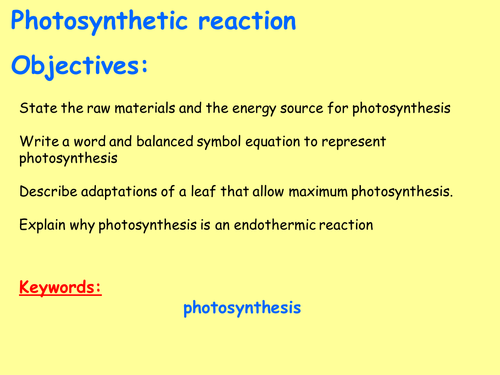 New AQA B4.1 (New Biology GCSE spec 4.4 - exams 2018) – Photosynthetic reaction