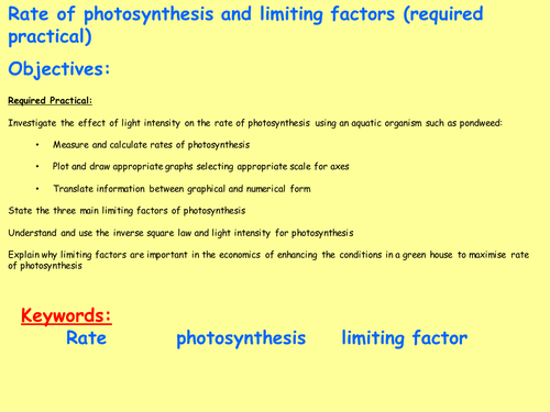 New AQA B4.2 (New Biology GCSE spec 4.4 - exam 2018) – Rate of photosynthesis, limiting factors, RP6