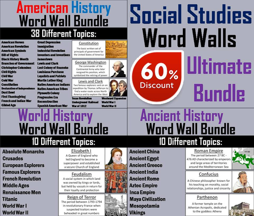 Social Studies Word Wall Cards Bundle