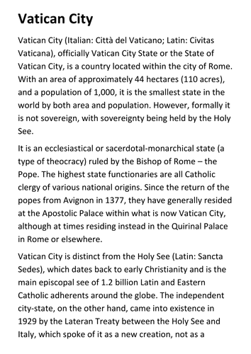 Vatican City Handout