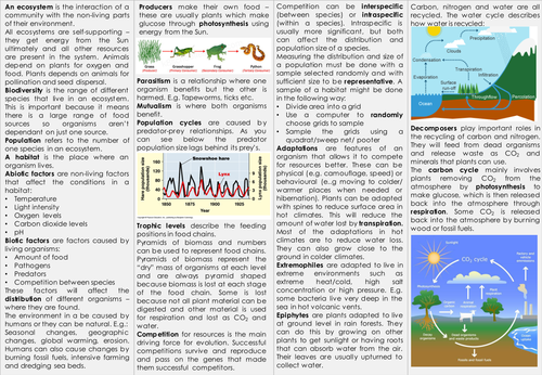 Ecology Knowledge Organiser - AQA GCSE Biology (Triple) - Revision