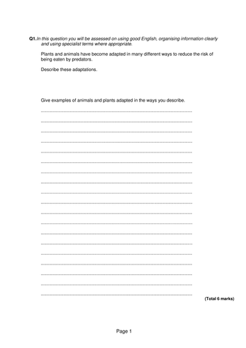 Set of 26 Biology extended writing questions (6 mark ...