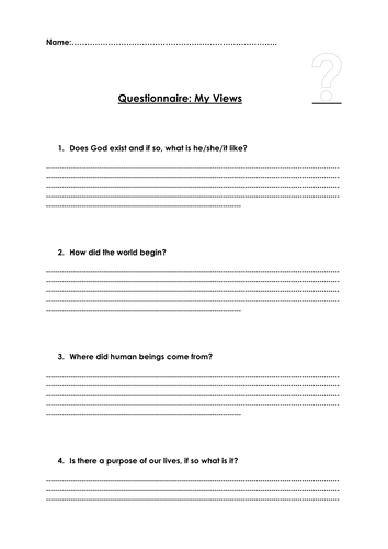 Questionnaire Ultimate Questions CRE Yr7