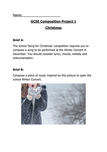 GCSE style Christmas Composing Project Briefs