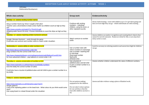 Autumn 1 Lesson plans for Maths mastery - baseline then small steps leading to counting