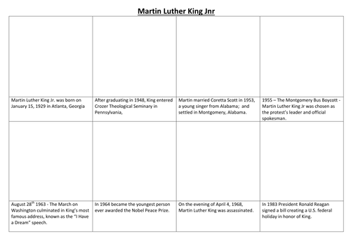 Martin Luther King Jnr Comic Strip and Storyboard