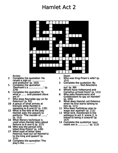 Hamlet act 2 crossword