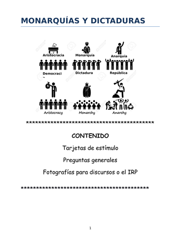 Speaking cards, general questions and photos Monarquías y dictaduras (New AL2)