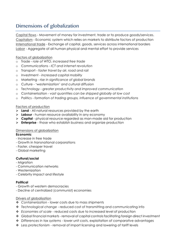 NEW Alevel Geog (human) - Global Systems complete notes