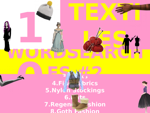 10 Wordsearches 2 Textiles Equipment Design Technology KS3 GCSE Keyword Starters Wordsearch Cover