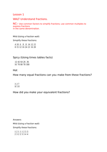 White Rose Maths Hub Fractions Step 1 (3 lessons)