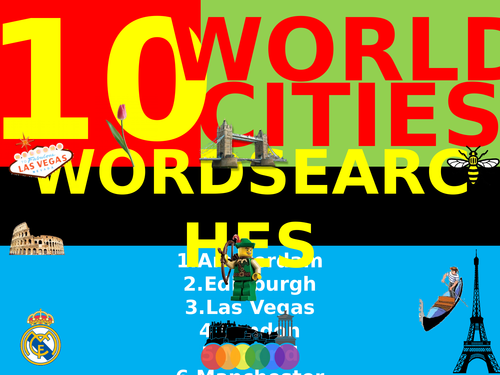 10 Wordsearches World Cities City KS3 GCSE Keyword Starters Wordsearch Cover Geography