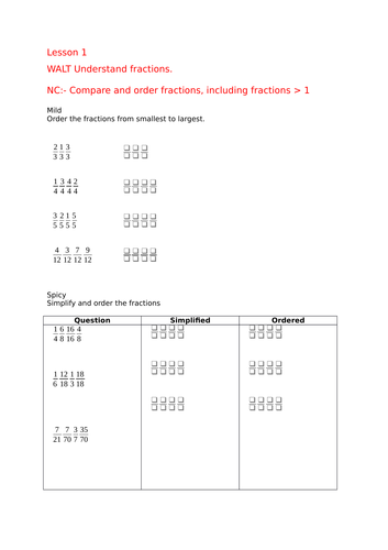White Rose Maths Hub Fraction Step 2 (Order and Compare Fractions)