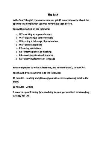 Unseen Prose Year 9 Assessment with Feedback booklet