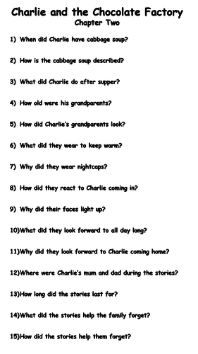 Charlie and the Chocolate Factory - Chapter Two Reading Comprehension Questions