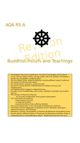 GCSE RS AQA A  - Revision Guide for Buddhist Beliefs and Teachings
