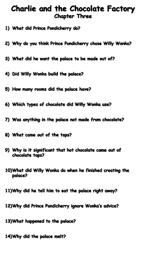 Charlie and the Chocolate Factory - Chapter Three Reading Comprehension Questions