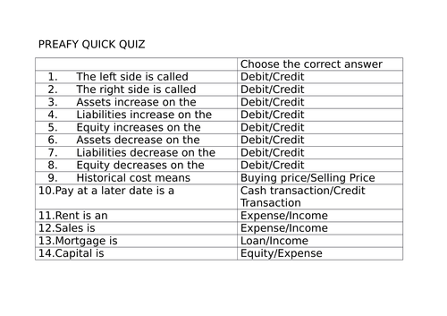 2 x quick quiz for level2 accounting (Q and A), ice breaker