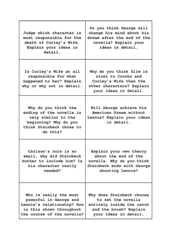 Of Mice and Men Revision Board Game